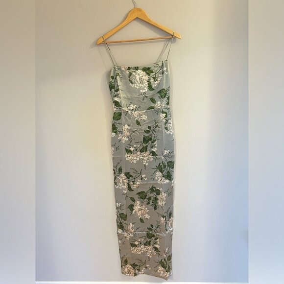 NEW Reformation Frankie Long Silk Dress in Tea Garden Green Floral | size 2 - Picture 9 of 12